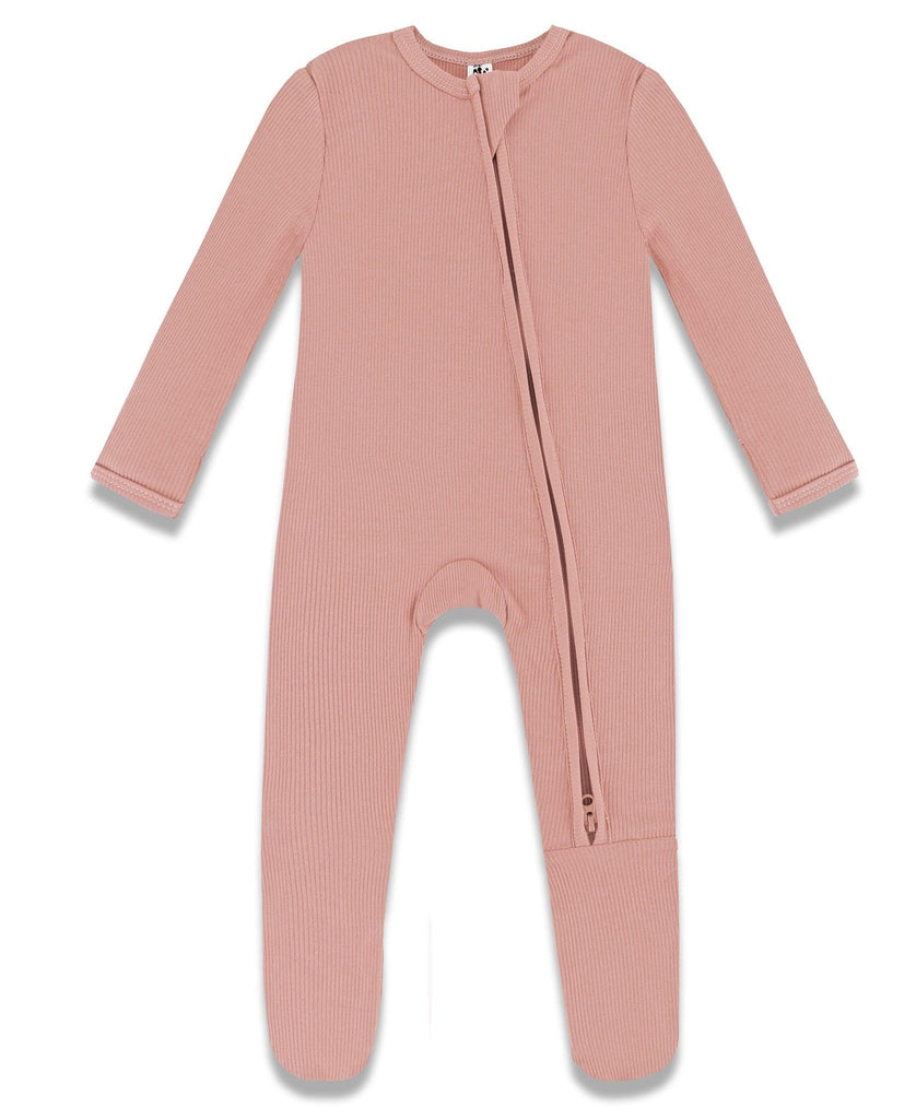 earth baby outfitters bamboo zip up footie DUSTY ROSE