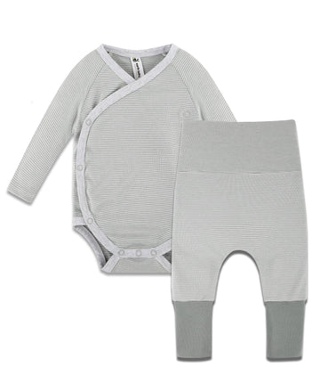 Premium Blend Bamboo Organic Cotton Long Sleeve Kimono Bodysuit with Pants - Earth Baby Outfitters