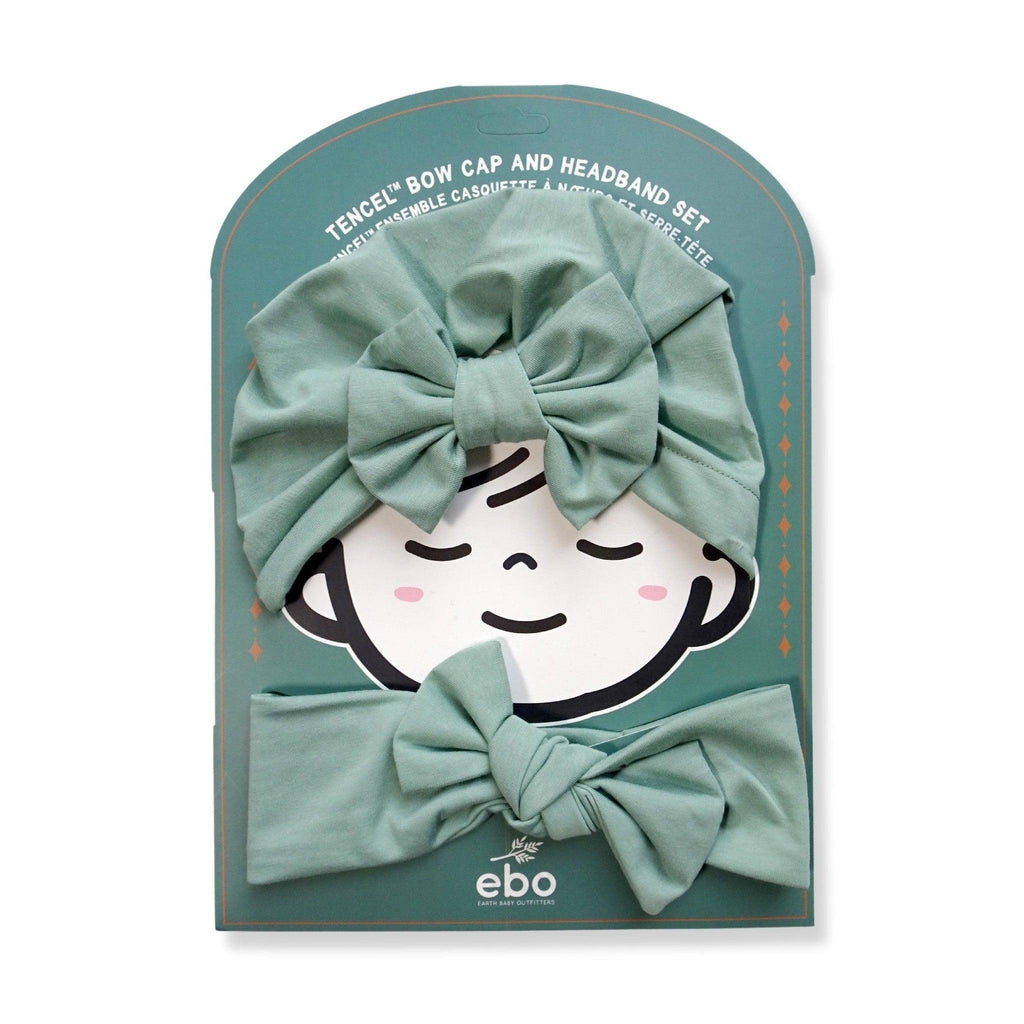 Earth Baby Outfitters Tencel Bow cap headband Sage set