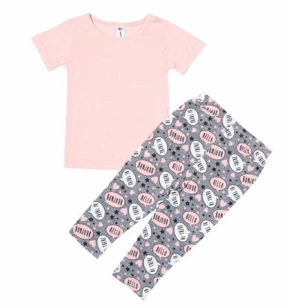 pink tee hello pants set
